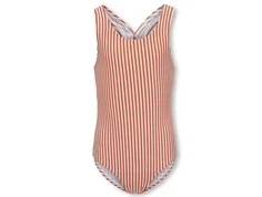 Kids ONLY cherry tomato/cloud dancer stribet badedragt